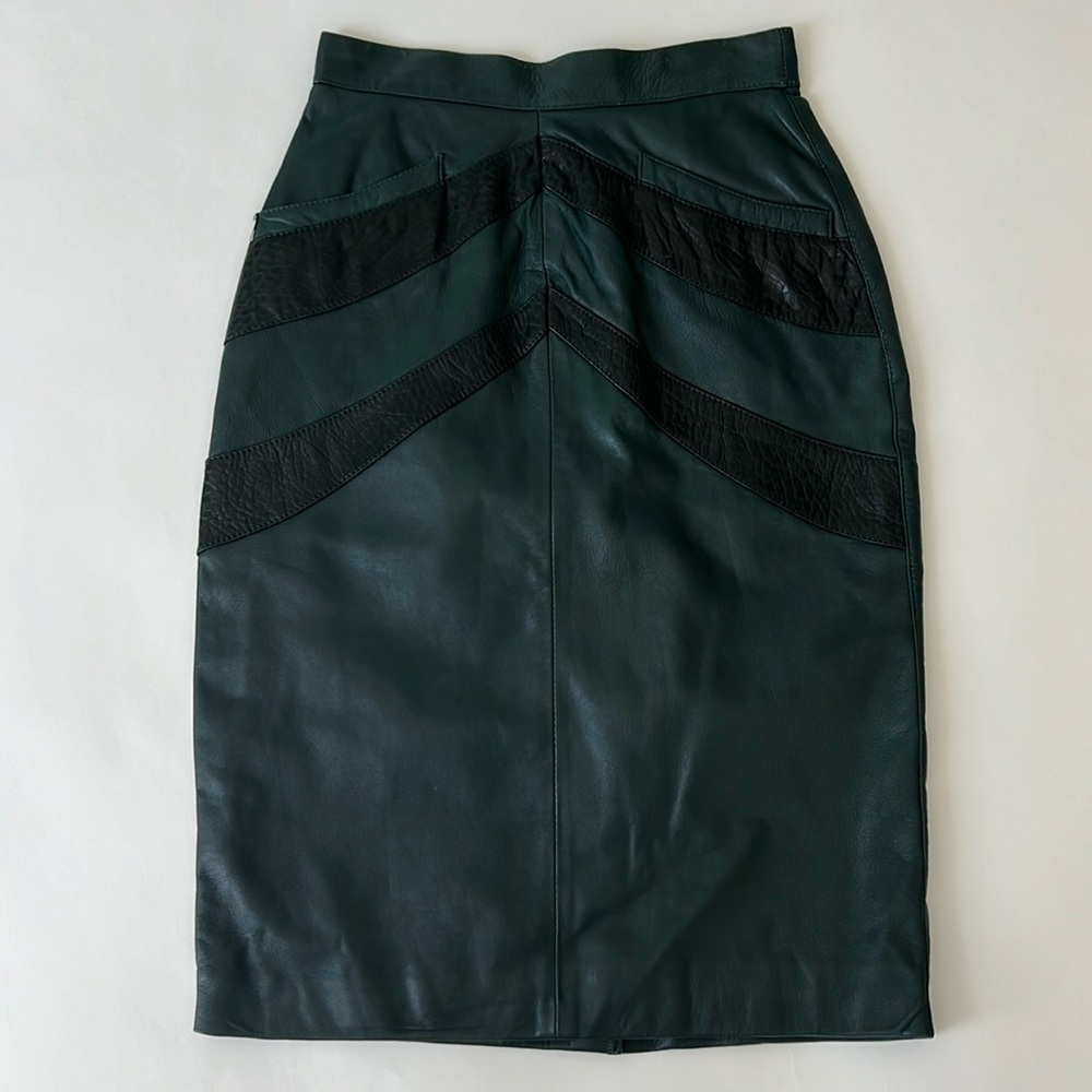Vintage 80’s Tannery West Green and Black Leather Skirt